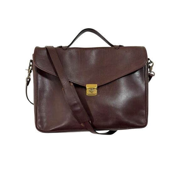 Vintage Eddie Bauer Genuine Leather Mahogany Briefcase Brown Messenger Bag - Picture 1 of 11